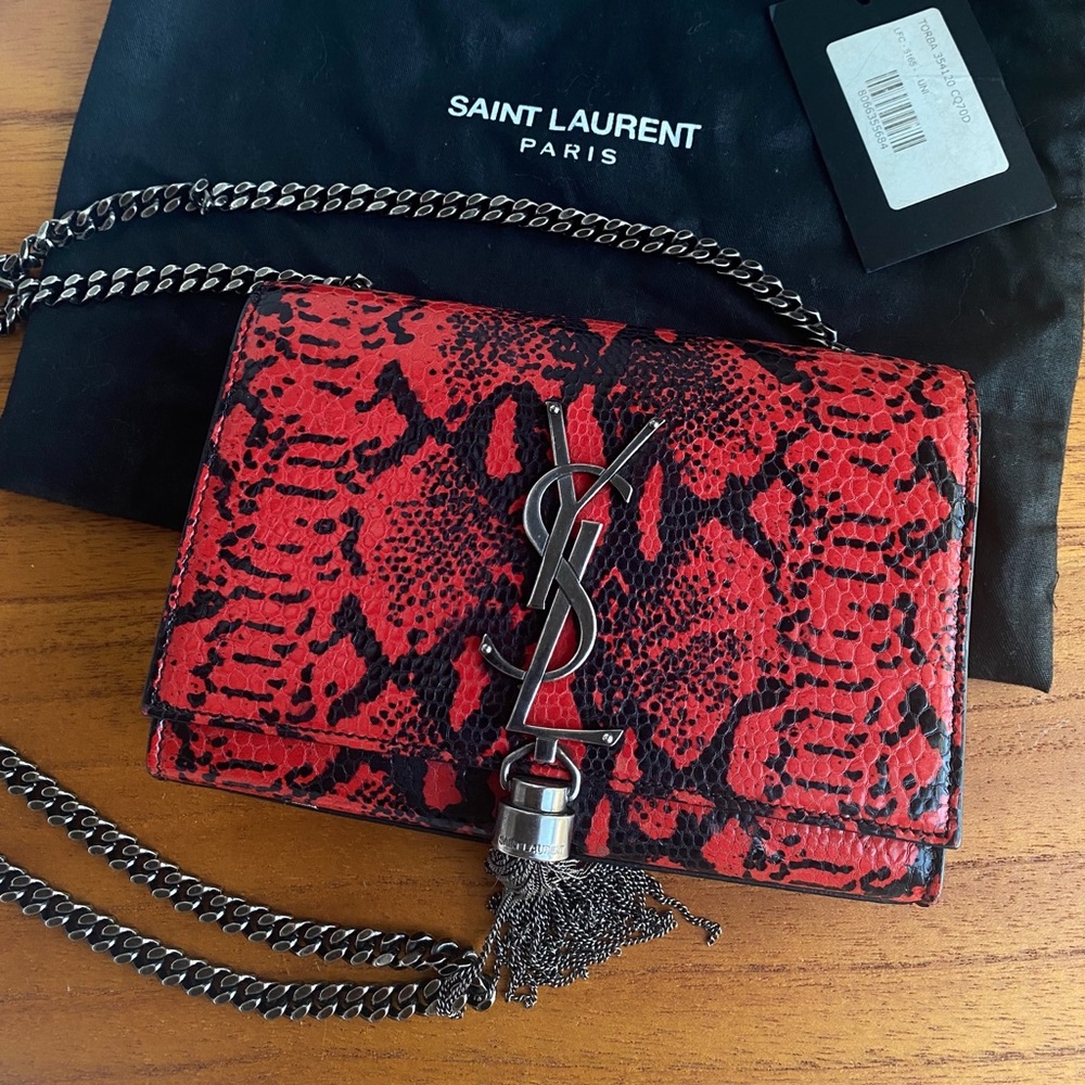 Saint Laurent - Mini Monogram Red Snakeskin Bag